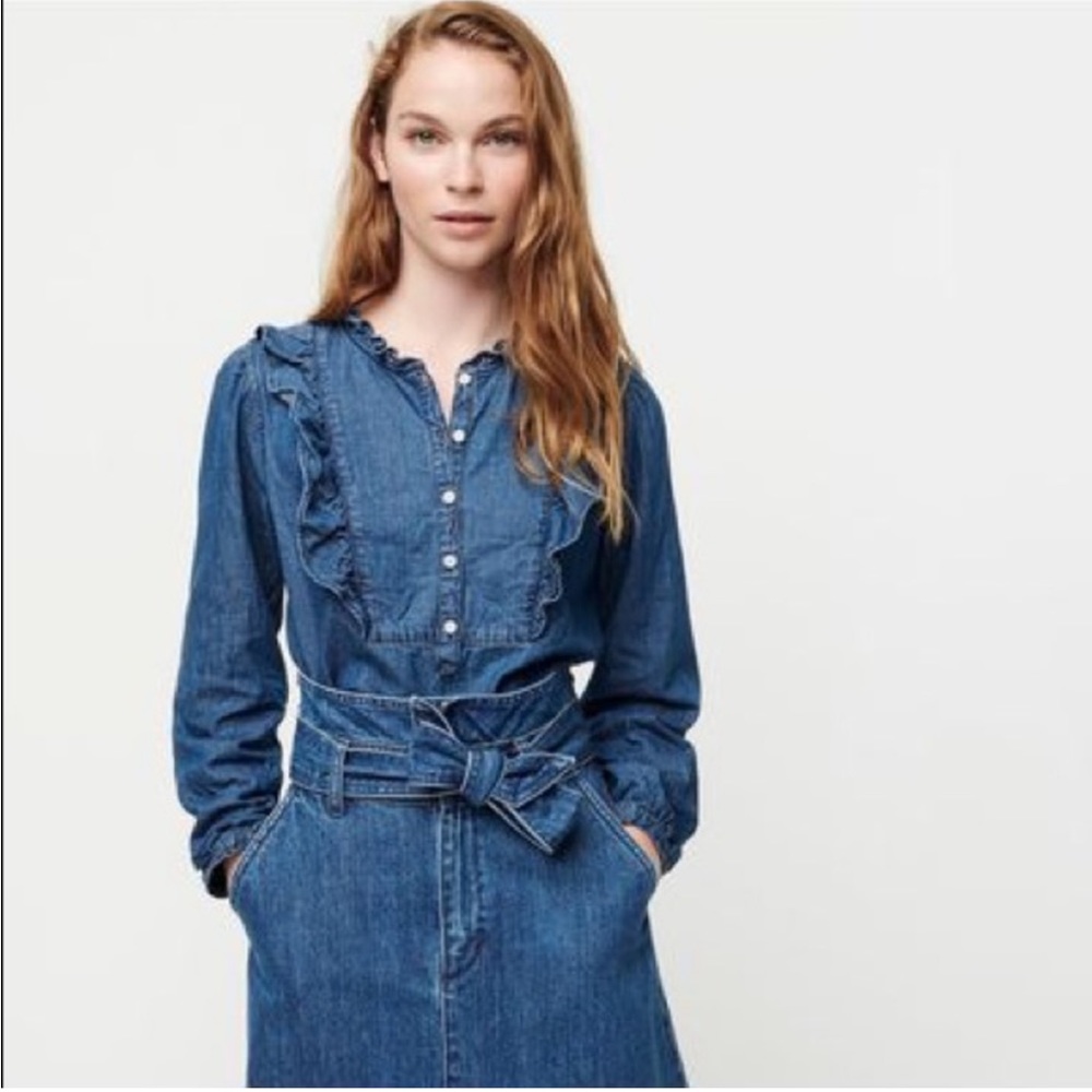 J.Crew chambray ruffle bib popover EUC